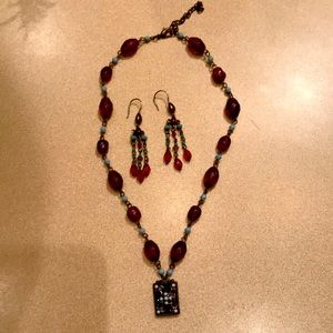 Ruby red necklace with matching earrings